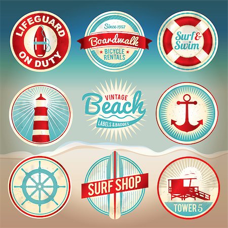 Vintage set of beach labels and badges. EPS 10 available with gradient mesh. EPS file is organized, grouped, and layered for easy separation of designs. Stock Photo - Budget Royalty-Free & Subscription, Code: 400-06748413