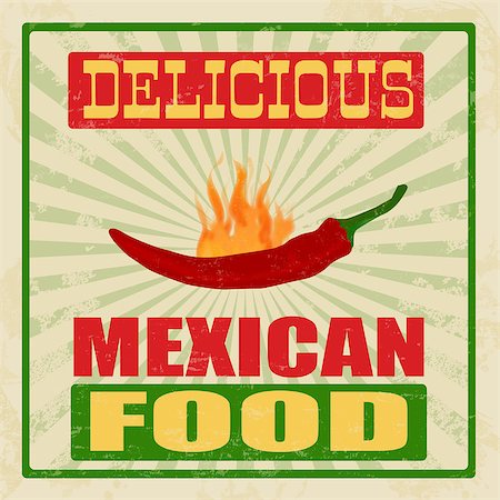 signs for mexicans - Mexican food vintage grunge poster, vector illustration Foto de stock - Super Valor sin royalties y Suscripción, Código: 400-06749024