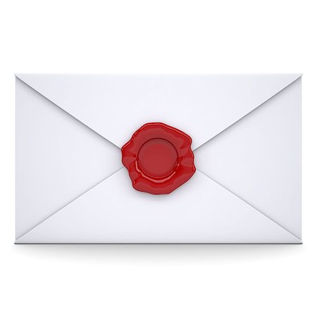 envelope with wax seal - White envelope with a red seal. Isolated render on a white background Stock Photo - Budget Royalty-Free & Subscription, Code: 400-06749408