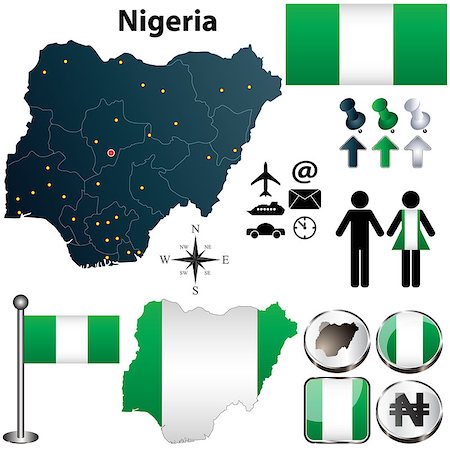 Vector of Nigeria map with flag, coat of arms and other icons on white Stock Photo - Budget Royalty-Free & Subscription, Code: 400-06749450
