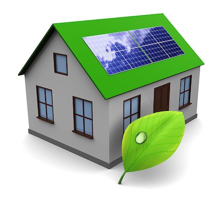 solar panel home - 3d illustration of house with leaf and solar panel, alternative energy concept Stock Photo - Budget Royalty-Free & Subscription, Code: 400-06740134