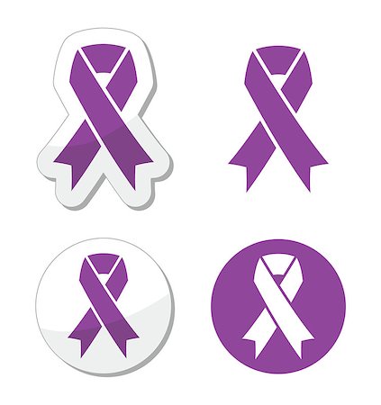 The internationl symbol symbol of pancreatic cancer, testicular cancer, thyroid cancer, domestic violence, ADD, alzheimer's, religious tolerance, animal abuse, the victims of 9/11 - purple riboon isolated on white Stock Photo - Budget Royalty-Free & Subscription, Code: 400-06740161