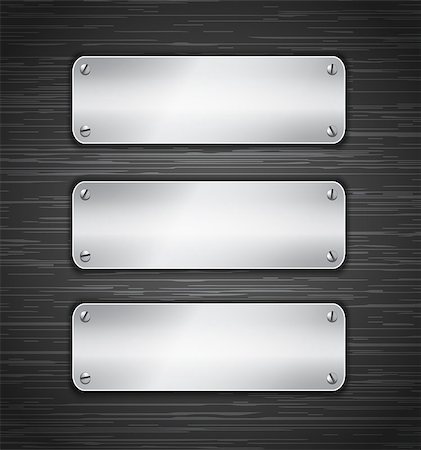 simsearch:400-07215674,k - Metallic tablets attached with screws. Blank banners on brushed metallic wall. Vector illustration Stock Photo - Budget Royalty-Free & Subscription, Code: 400-06741138