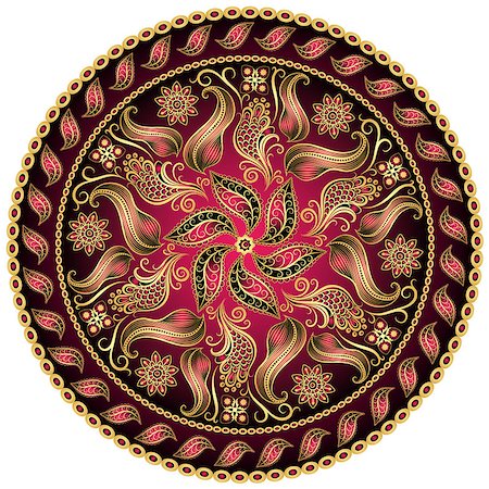 red golden flower border designs - Round gold-purple-black vintage pattern on white (vector) Stock Photo - Budget Royalty-Free & Subscription, Code: 400-06741481