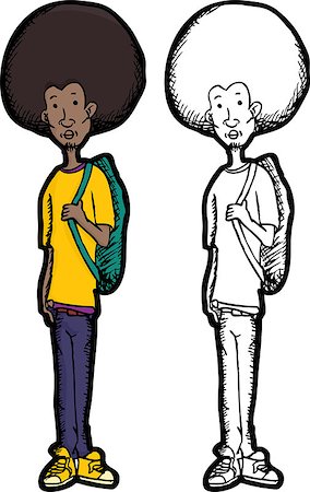 Skinny teenage Black man with afro hair style and backpack Stock Photo - Budget Royalty-Free & Subscription, Code: 400-06741482