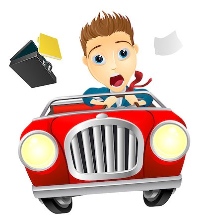 A cartoon businessman, scared driving fast in an out of control car Stock Photo - Budget Royalty-Free & Subscription, Code: 400-06741531