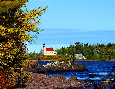 rocky shoreline lake superior - Copper Harbor Lighthouse sits at the tip of the Keweenaw Peninsula in Upper Peninsula, Michigan.  Visitors can be seen walking the steps to view the lighthouse. Stock Photo - Budget Royalty-Free & Subscription, Code: 400-06742087