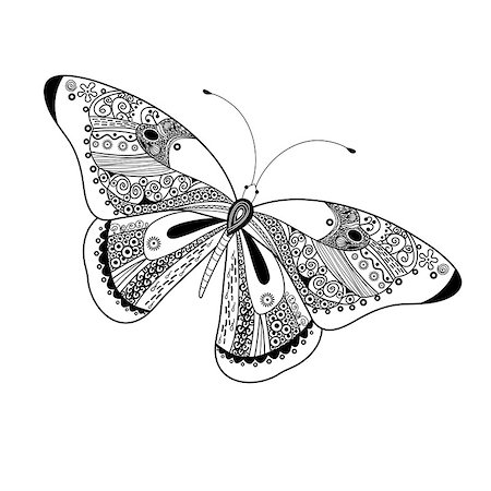 Beautiful decorative graphics butterfly on a white background Stock Photo - Budget Royalty-Free & Subscription, Code: 400-06742836