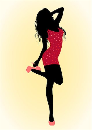 simsearch:400-08648436,k - Vector illustrationof a girl in red dress silhouette Foto de stock - Super Valor sin royalties y Suscripción, Código: 400-06743196