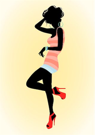 simsearch:400-04607386,k - Vector illustrationof a girl in red shoes silhouette Stock Photo - Budget Royalty-Free & Subscription, Code: 400-06743193