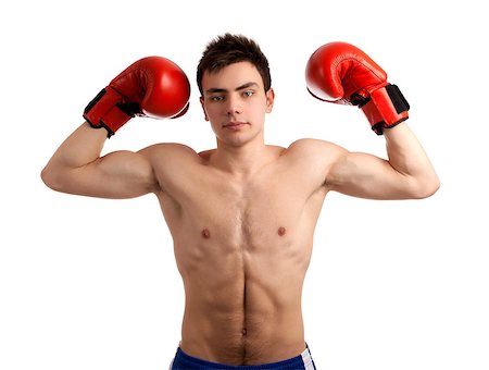 Portrait of boxer showing his muscles. Shot over white background Foto de stock - Super Valor sin royalties y Suscripción, Código: 400-06743878