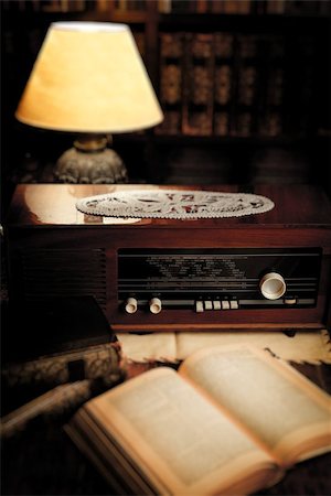 radio wave - Room with retro style, books, radio, lamp Stock Photo - Budget Royalty-Free & Subscription, Code: 400-06759422