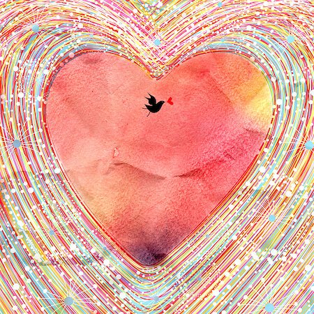 simsearch:400-06929001,k - Bright watercolor background decorative heart and bird Stock Photo - Budget Royalty-Free & Subscription, Code: 400-06751233