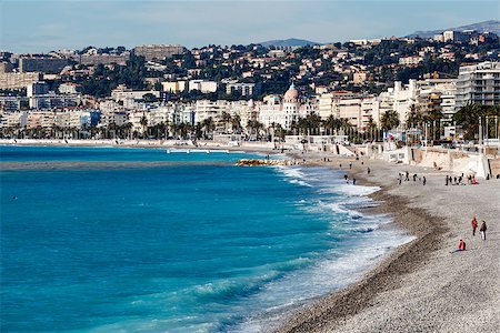 french riviera - Promenade des Anglais and Beautiful Beach in Nice, French Riviera, France Foto de stock - Super Valor sin royalties y Suscripción, Código: 400-06751609