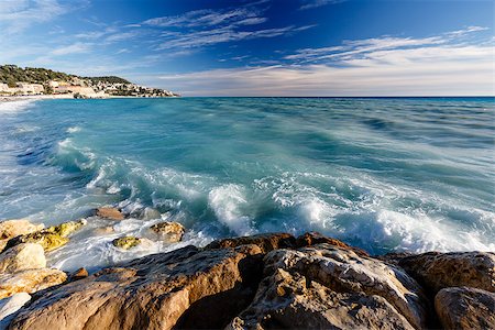 french riviera - Azure Sea and Beuatiful Beach in Nice, French Riviera, France Foto de stock - Super Valor sin royalties y Suscripción, Código: 400-06751603