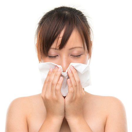 picture of cough and cold person - Young Asian woman using a facial tissue, isolated on white Stock Photo - Budget Royalty-Free & Subscription, Code: 400-06752020