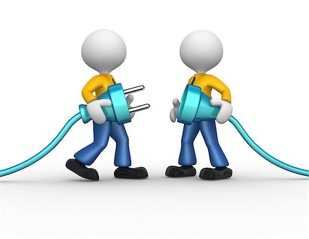 simsearch:400-04279469,k - 3d people - men, person connecting a cable. Electric plug Stock Photo - Budget Royalty-Free & Subscription, Code: 400-06764109