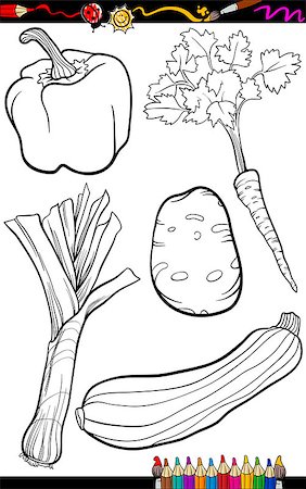 Coloring Book or Page Cartoon Illustration of Black and White Vegetables Food Objects Set Foto de stock - Super Valor sin royalties y Suscripción, Código: 400-06764425