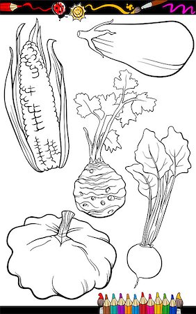 Coloring Book or Page Cartoon Illustration of Black and White Vegetables Food Objects Set Foto de stock - Super Valor sin royalties y Suscripción, Código: 400-06764427