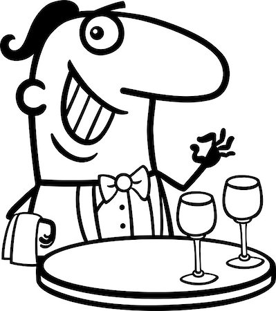 food specialist - Black and White Cartoon Illustration of Funny Male Waiter in Restaurant Profession Occupation for Coloring Book Photographie de stock - Aubaine LD & Abonnement, Code: 400-06764458