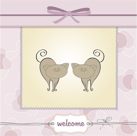 delicate baby twins shower card with cats Stock Photo - Budget Royalty-Free & Subscription, Code: 400-06765657