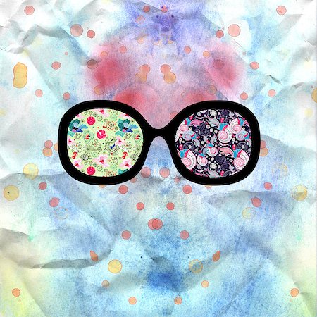 simsearch:400-06929001,k - unusual interesting world through his glasses on watercolor background Stock Photo - Budget Royalty-Free & Subscription, Code: 400-06767520