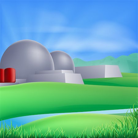 fuel conservation - Illustration of a nuclear power plant generating power and electricity Stock Photo - Budget Royalty-Free & Subscription, Code: 400-06767683