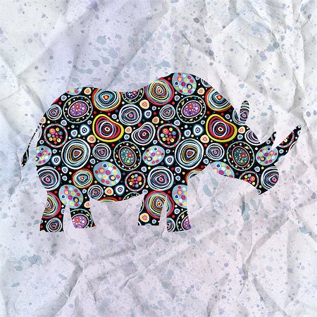 simsearch:400-06929001,k - beautiful ornamental silhouette of rhinoceros on the textural background Stock Photo - Budget Royalty-Free & Subscription, Code: 400-06768203