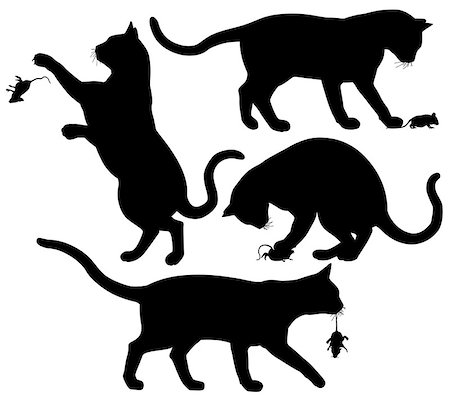 Four editable vector silhouettes of a cat playing with a mouse Stock Photo - Budget Royalty-Free & Subscription, Code: 400-06769132