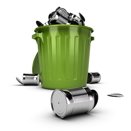 simsearch:400-07050071,k - Green plastic bin full of metal can, 3D render image over white background Stock Photo - Budget Royalty-Free & Subscription, Code: 400-06769920