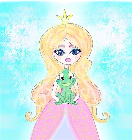 famous fairytale illustrations - Beautiful young princess holding a big frog Stock Photo - Budget Royalty-Free & Subscription, Code: 400-06760710