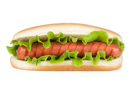 simsearch:400-04587885,k - Hot dog with lettuce. Isolated on white background Stock Photo - Budget Royalty-Free & Subscription, Code: 400-06761717