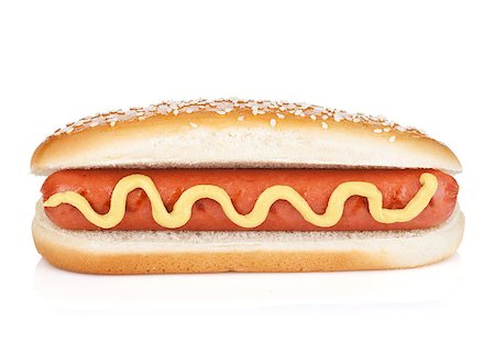 simsearch:400-04587885,k - Hot dog with mustard. Isolated on white background Stock Photo - Budget Royalty-Free & Subscription, Code: 400-06761718