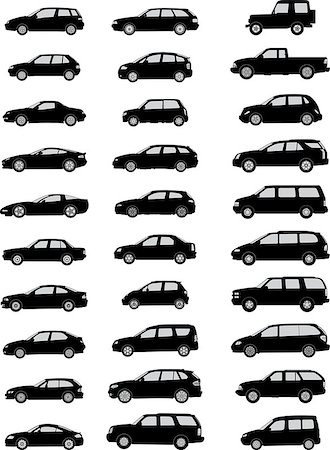 Vector pack with various car silhouettes Stock Photo - Budget Royalty-Free & Subscription, Code: 400-06763338