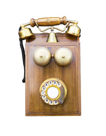simsearch:600-06702130,k - Antique wooden telephone isolated on white background with clipping path Stock Photo - Budget Royalty-Free & Subscription, Code: 400-06763764