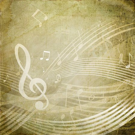 Wavy score with musical notes on grunge sepia background Stock Photo - Budget Royalty-Free & Subscription, Code: 400-06770278