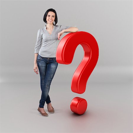 Beautiful girl stand with big question symbol Stock Photo - Budget Royalty-Free & Subscription, Code: 400-06770419