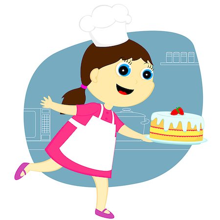 the little girl baked sweet biscuit cake with strawberries Stock Photo - Budget Royalty-Free & Subscription, Code: 400-06771097