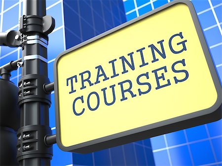 simsearch:400-06744483,k - Education Concept. Training Courses Roadsign on Blue Background. Stock Photo - Budget Royalty-Free & Subscription, Code: 400-06771479