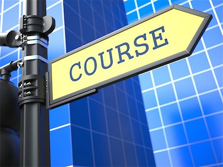 simsearch:400-06744483,k - Education Concept. Course Roadsign on Blue Background. Stock Photo - Budget Royalty-Free & Subscription, Code: 400-06771492