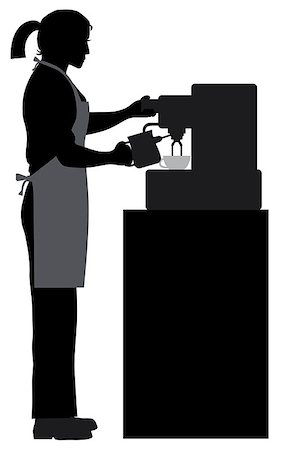 silhouette of a server - Female Coffee Bartender Barista Silhouette Making Espresso and Steaming Milk with Espresso Machine Illustration Stock Photo - Budget Royalty-Free & Subscription, Code: 400-06772274