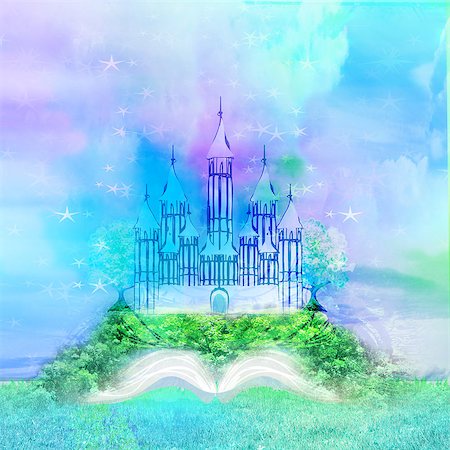 Magic world of tales, fairy castle appearing from the book Stock Photo - Budget Royalty-Free & Subscription, Code: 400-06787041