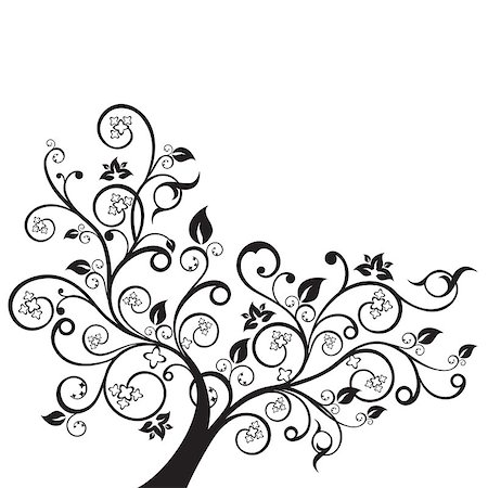 flower graphic - Flowers and swirls design element silhouette in black. This image is a vector illustration. Foto de stock - Super Valor sin royalties y Suscripción, Código: 400-06788499