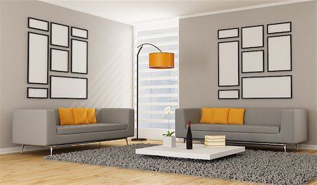 simsearch:400-07513835,k - Contemporary Living room with two sofa - rendering Foto de stock - Super Valor sin royalties y Suscripción, Código: 400-06795753