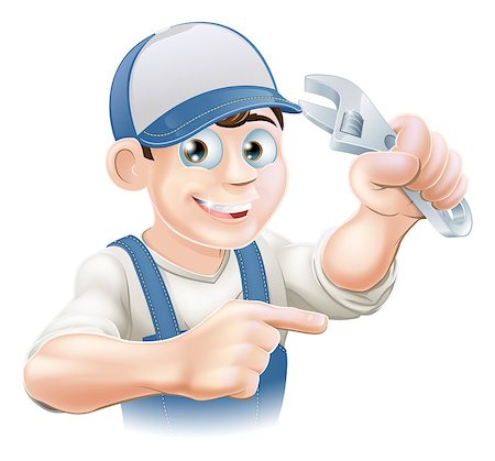 engineers hat cartoon - An illustration of a cartoon mechanic or plumber with an adjustable wrench or spanner Stock Photo - Budget Royalty-Free & Subscription, Code: 400-06795773