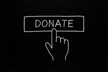 Hand clicking Donate button drawn with white chalk on blackboard. Stock Photo - Budget Royalty-Free & Subscription, Code: 400-06795859