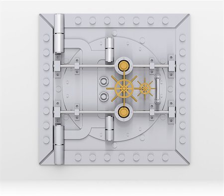 Bank vault door on a gray wall. 3d render Stock Photo - Budget Royalty-Free & Subscription, Code: 400-06793136