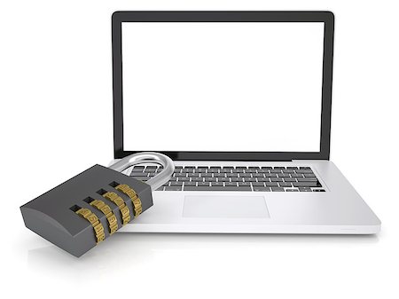 firewall white guard - Combination lock on laptop. Isolated render on a white background Stock Photo - Budget Royalty-Free & Subscription, Code: 400-06793257