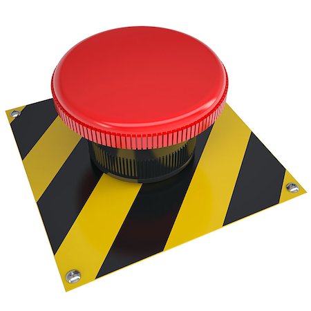 red signal of dangerous - The red button on the base. Isolated render on a white background Stock Photo - Budget Royalty-Free & Subscription, Code: 400-06793264