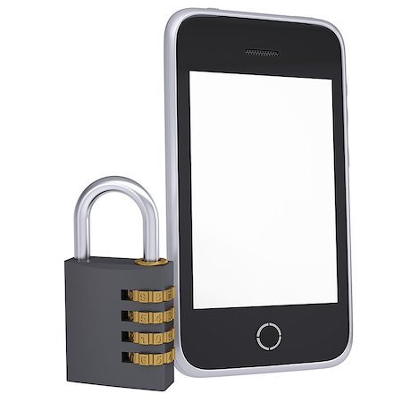 firewall white guard - Code lock near smartphone. Isolated render on a white background Stock Photo - Budget Royalty-Free & Subscription, Code: 400-06793266